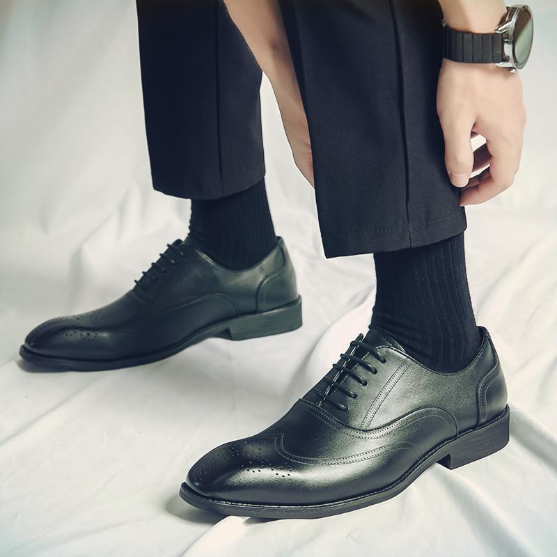 Casual Leather Shoes British Pointed Business Dress Groom Wedding Nightclub Hairstylist Black