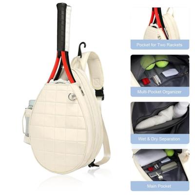Bolsa para raquetas de tenis para viajes, gran capacidad, capacidad para 2 raquetas, bolsillo húmedo/seco, impermeable, correa de hombro acolchada ajustable, mochila para raquetas de tenis