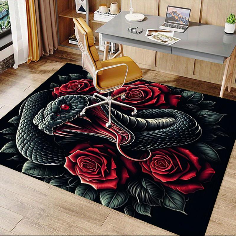 Black Snake and Red Roses Chair Mat: Office Carpet, Oversized Rug for Home Decor, Sofa Mat, Desk Pad Gift Suitable for Bedroom, Living Room, Any Room