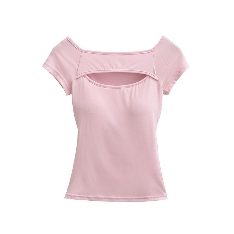 Chic One-Shoulder Hollow Short-Sleeve Women's Slim-Fit T-Shirt