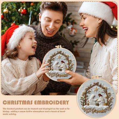 Christmas Embroidery Christmas Nativity Needlework Patterns Kits With Hoop Easy Thread Crafting Needle For Beginners Girls Kids