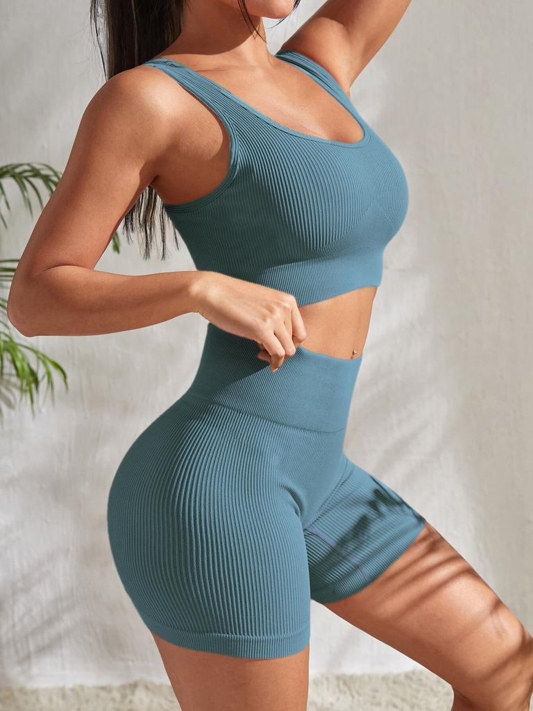 Bezešvá souprava na jógu Gymnastika s šortkami Crop Top Sexy podprsenka Dámské kalhoty 2dílná sada Běžecké oblečení na cvičení Fitness oblečení