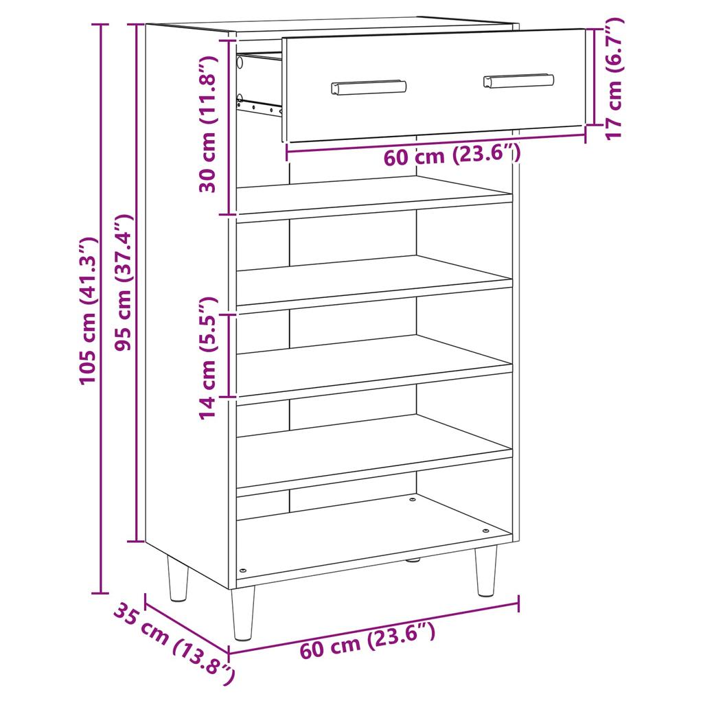 Shoe Cabinet with Shelf Rustic Wood Look 60 x 35 x 105 cm Engineered Wood