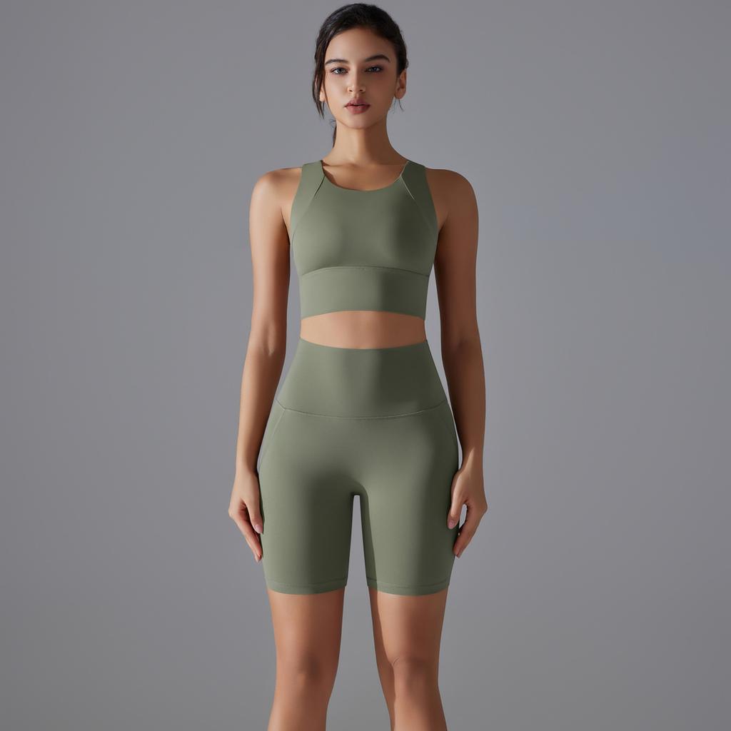 New High Waist And Beautiful Buttocks Antibacterial Yoga Suit, Nude Sports Fitness Set, Quick Drying Running Yoga Two-Piece Set For Women