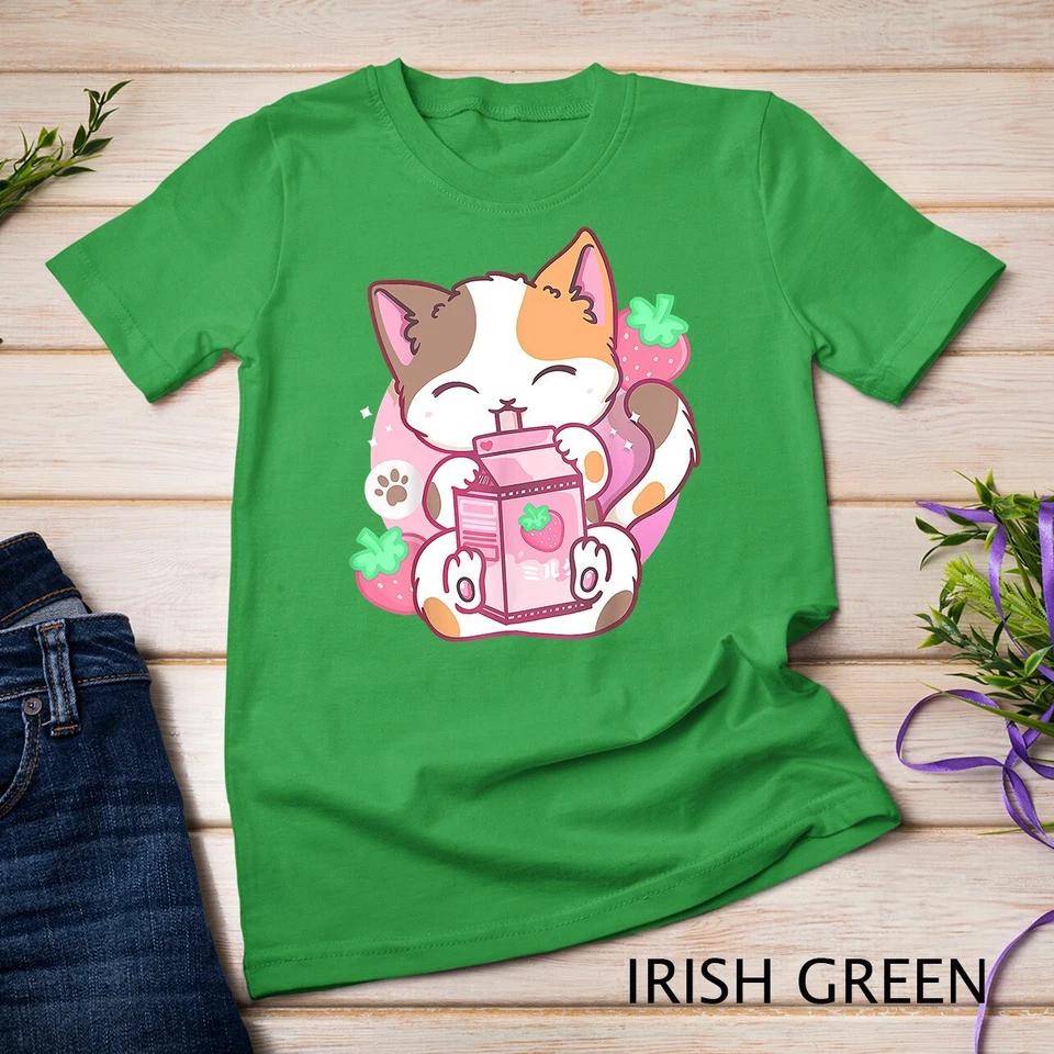 Strawberry Shake Strawberry Milk Cat Kawaii Neko Anime Girls Unisex T-shirt 4 4XL