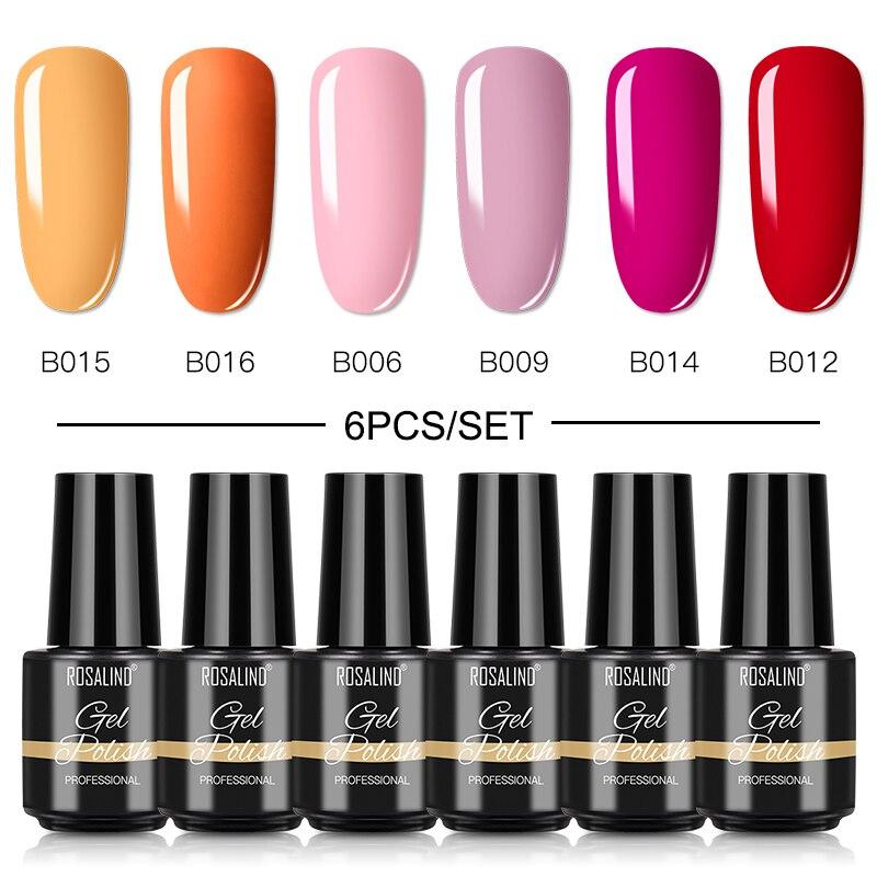 

Набор гель-лаков ROSALIND, цветной гель для ногтей, все для маникюра, дизайн ногтей с базовым верхним покрытием, гибридные лаки, 4/6 шт., набор для ногтей