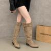 Retro Vacation Style Western Boots Women's Imitation Leather Thick Heel Knight Boots Belt Buckle Pointed Temperament Stacking Boots