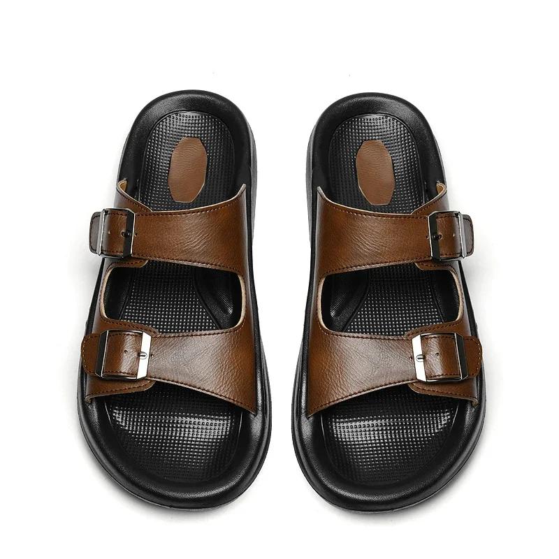 Metal Buckle Summer Men's Slippers Indoor Outdoor Half Drag Sandals Beach Comfortable Soft Slides Casual Shoes Wading Aqua Shoes