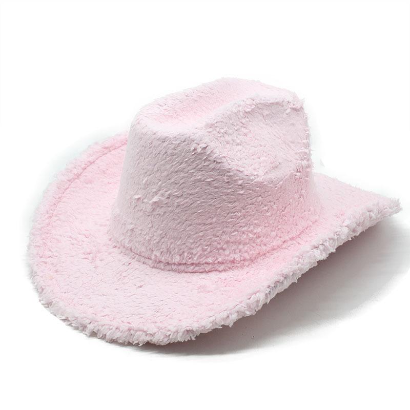 Plush Western Cowboy Hat Woolen Hat Men'S And Women'S Top Hats Big Eaves Thermal Felt Hat