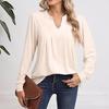 Women's Fashion Casual Long Sleeve Tops Solid Color V-Neck Tops