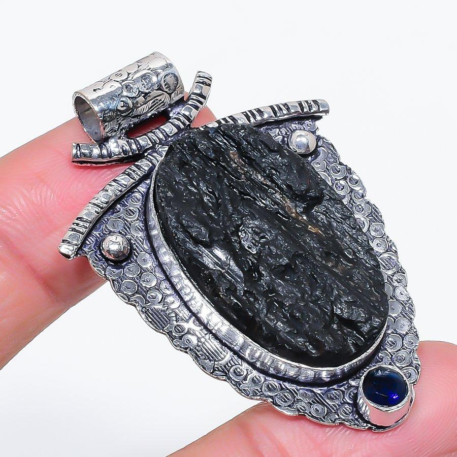 

Натуральный черный турмалин, топаз 925 стерлинговое серебро ювелирная подвеска 2,09 j2f50