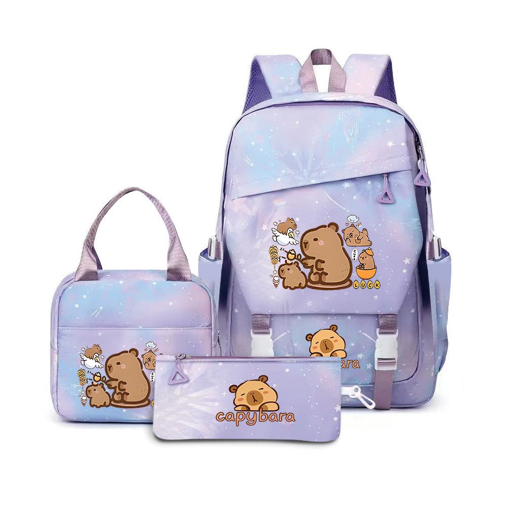 Student Schoolbag Three-Piece Large-Capacity Backpack Lunch Bag Pencil Case Diy