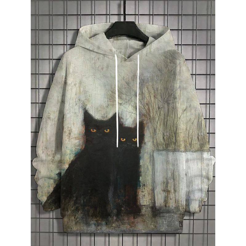 Autumn and Winter New Men's 3D Full Body Print Japanese Black Cat Hoodie Unisex Casual Fashion Men's Hoodie Street Men's Tops