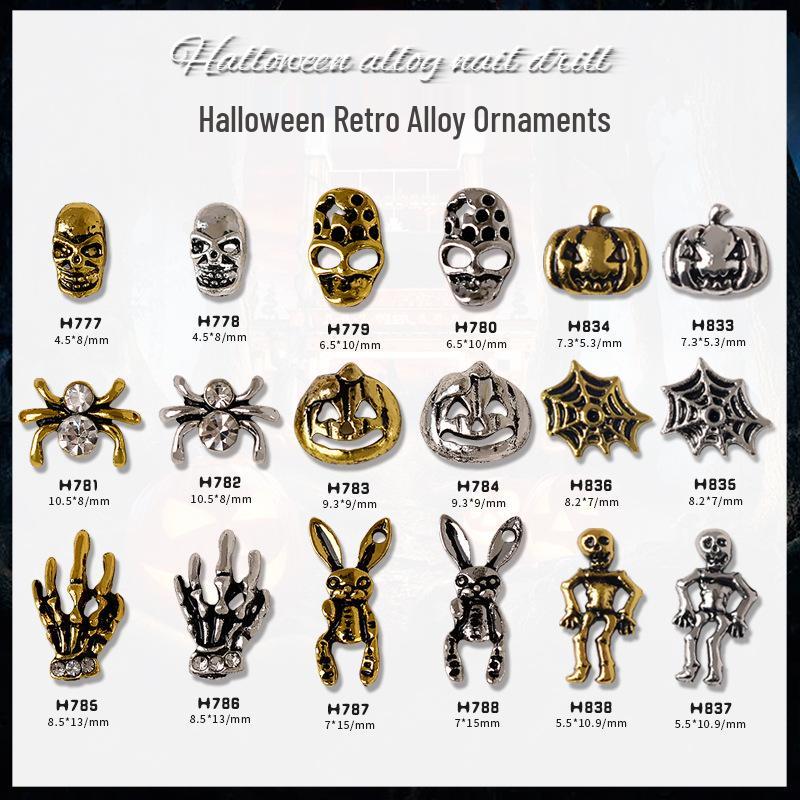 Japanese Metal Nail Art: Halloween Ghost Claw, Skull & Spider Rhinestone Stickers