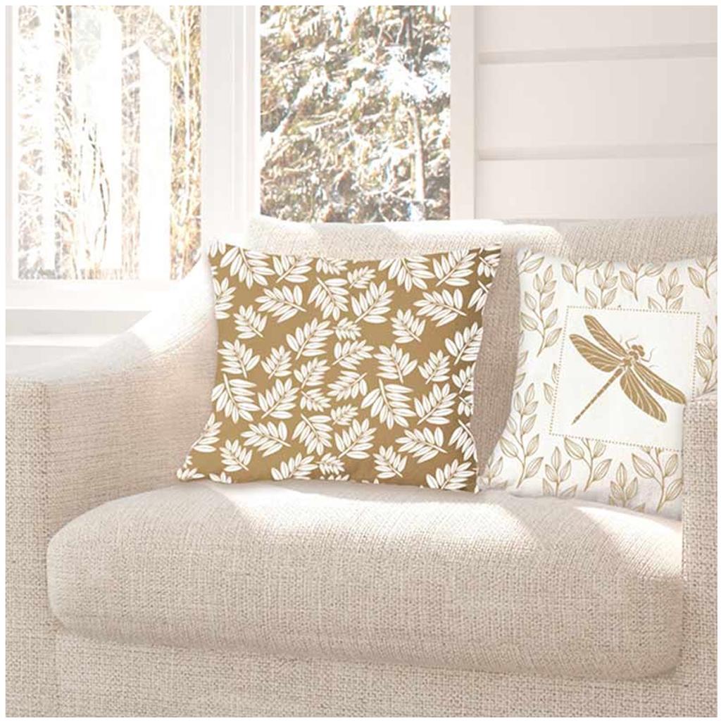 Les Trésors De Lily [Q4324] - Cotton Cushion Cover 'Nature' Taupe (leaves) - 40x40 Cm