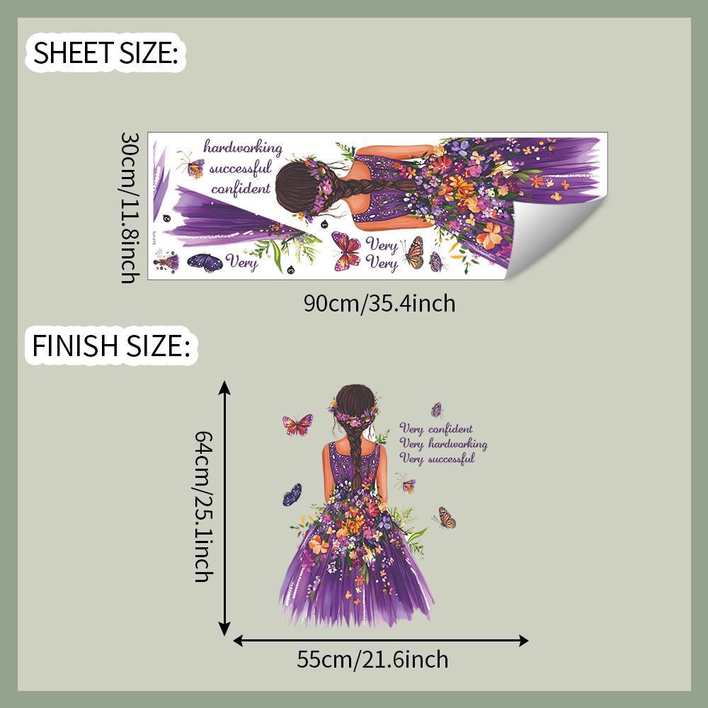 

Красивая женщина вид сзади бабочка вдохновляющий слоган наклейки для украшения и декора стен дома