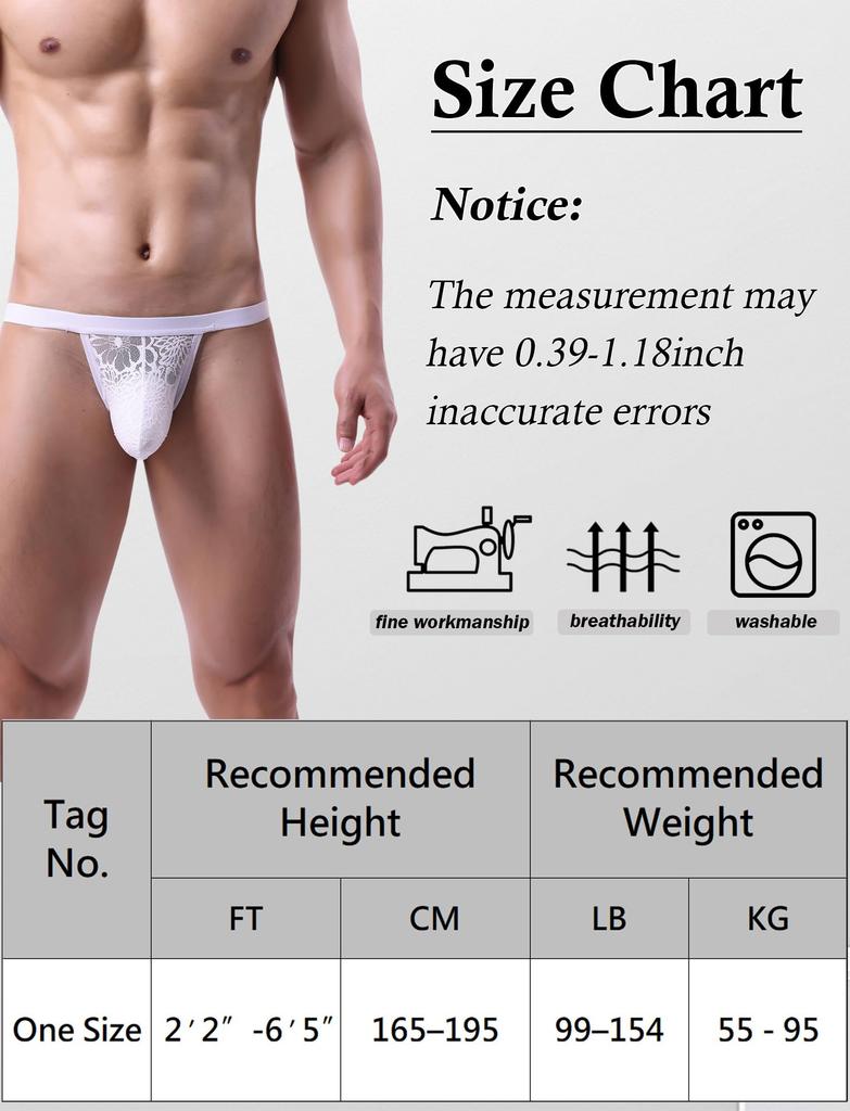 Maeau Lace Floral Print Sheer 3D Panties with Cross Perfect Gift for Dates and One Size Fits Most Men's T-Back Underwear, Lingerie, Jockstraps, Print,