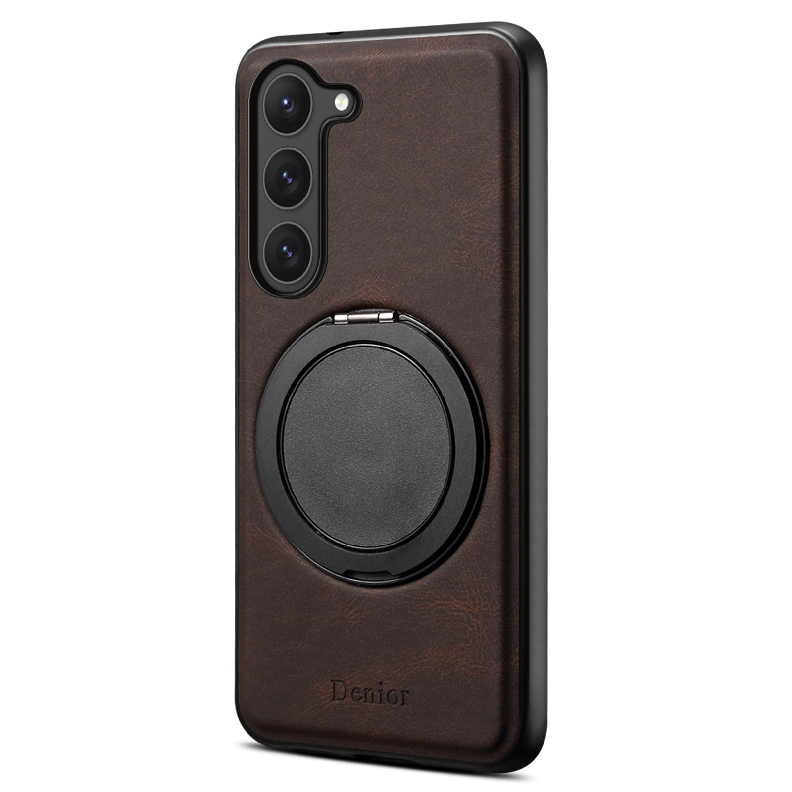 

DENIOR A14 For Samsung Galaxy S23 Magnetic Case Rotary Kickstand Leather PC TPU Phone Cover Brown
