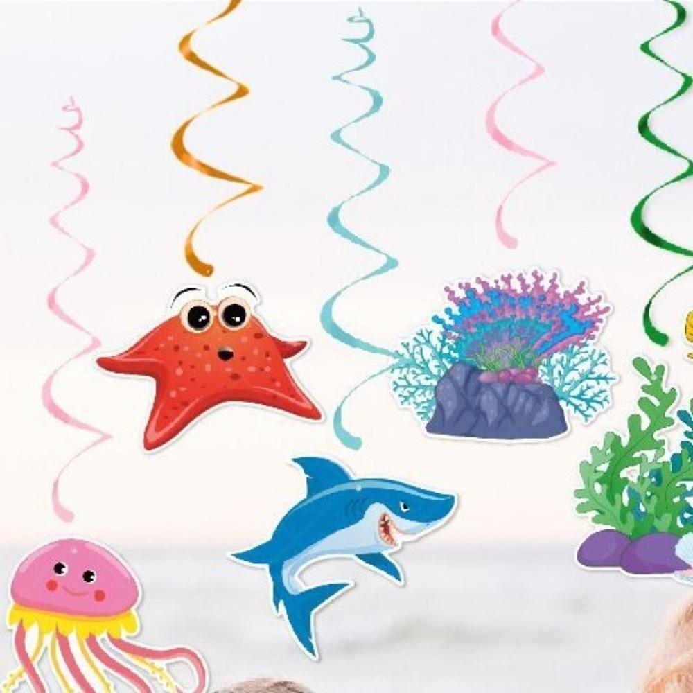 Fish Hawaiian Spiral Ornaments Paper Summer Theme Pendant Ocean Animals Hanging Flag  Wedding
