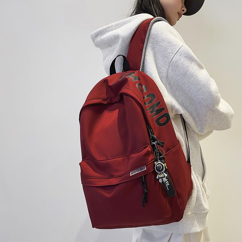 Japanese Trendy Cool Simple Letters Contrasting Colors Large Capacity Neutral Student Backpack 2025 New Junior High School Schoolbag