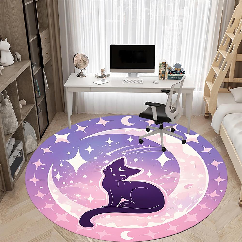 1pc Sailor Moon Cat Office Round Area Rug, Indoor Mat Suitable For Office, Under Office Chairs Bedroom Living Room Home Decor, Room Deco
