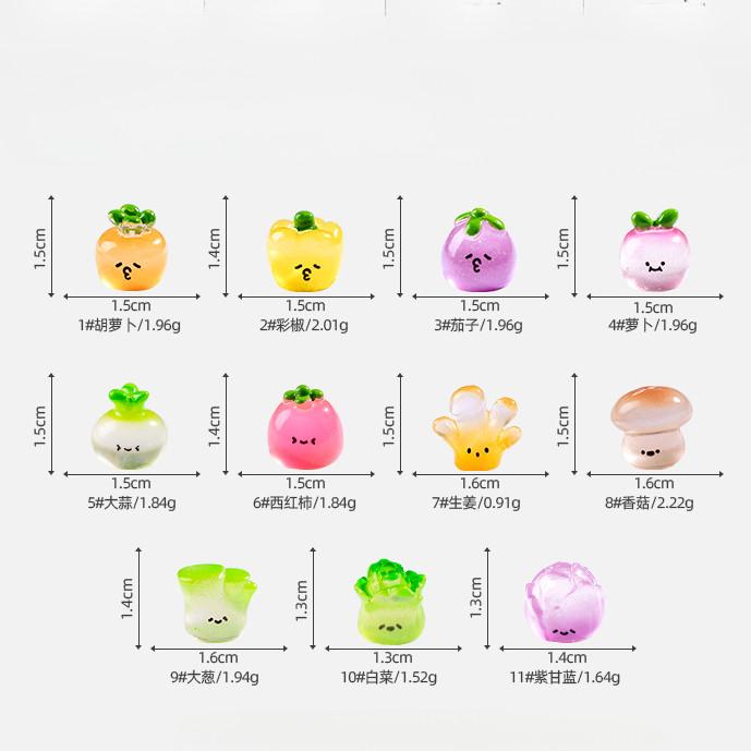 

10 шт. светящиеся мини-овощные миниатюры DIY смоляные украшения сказочный садовый декор мох террариум микроландшафт 1.5x1.5cm разноцветный