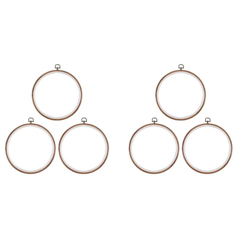 6 Pieces 10 Inch 26Cm Embroidery Ring Cross Stitch No Slip Hoops Set Imitated Wood Display Frame Circle Embroidery Kits-B61B