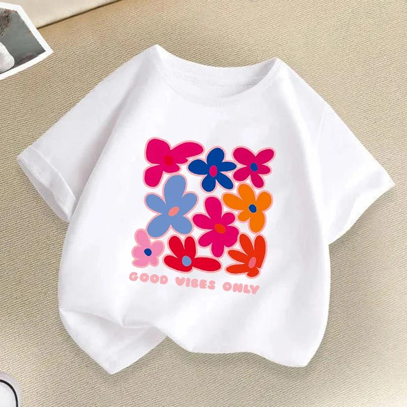 Summer Flower Graphic Print Tshirt Girls Boys Kids Clothes Comfortable Cute Short Sleeve Crewneck Tops Tshirts