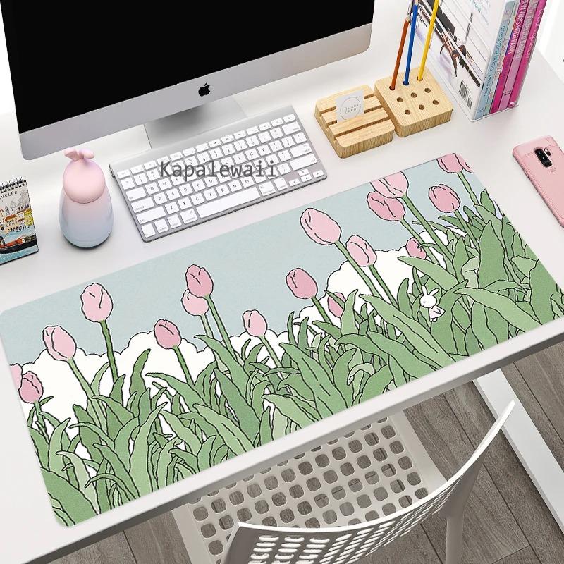 Green Plant Large Area Mousepad Gaming XXL Mouse Pad Size Office Long Table Mat Kawaii Desk Teen Girls Bedroom Laptop Carpet