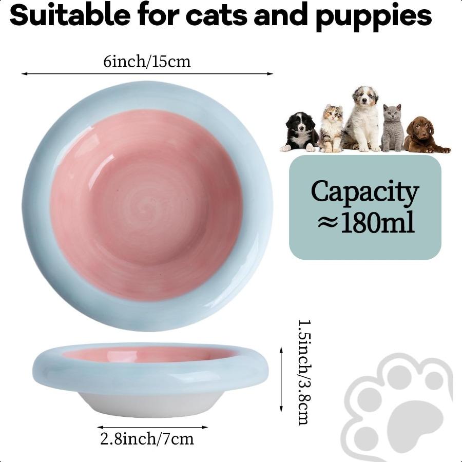 

Керамическая миска для кошачьего корма 6 дюймов 6 унций Широкие неглубокие миски для кошек Облегчение усталости усов Противорвотный дизайн Защита позвоночника для кошек Дис United States