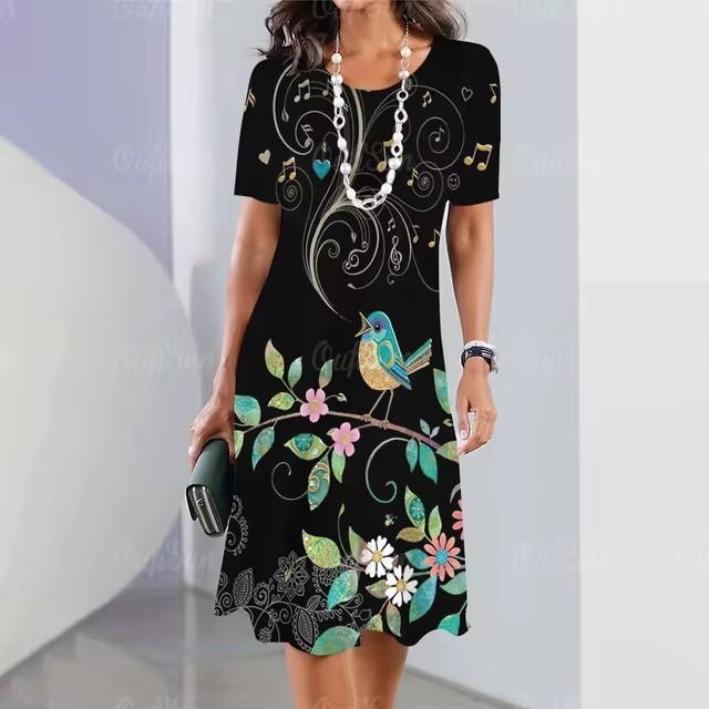 Elegant Women Short Sleeve Fashion 3d Print Midi Dress Plus Size Beach Clothing