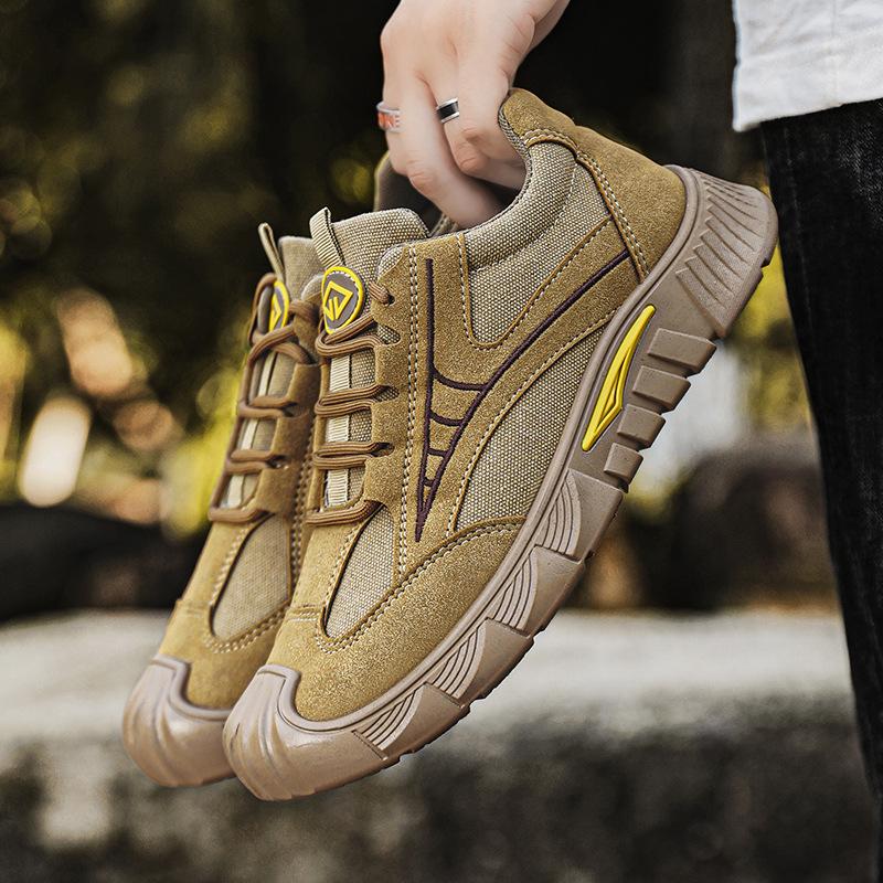 Fashion Men's 2025 Canvas Safety Work Shoes Lace-Up Breathable Non-Slip Shock Absorbing Durable Casual Sneakers for Labor Protection