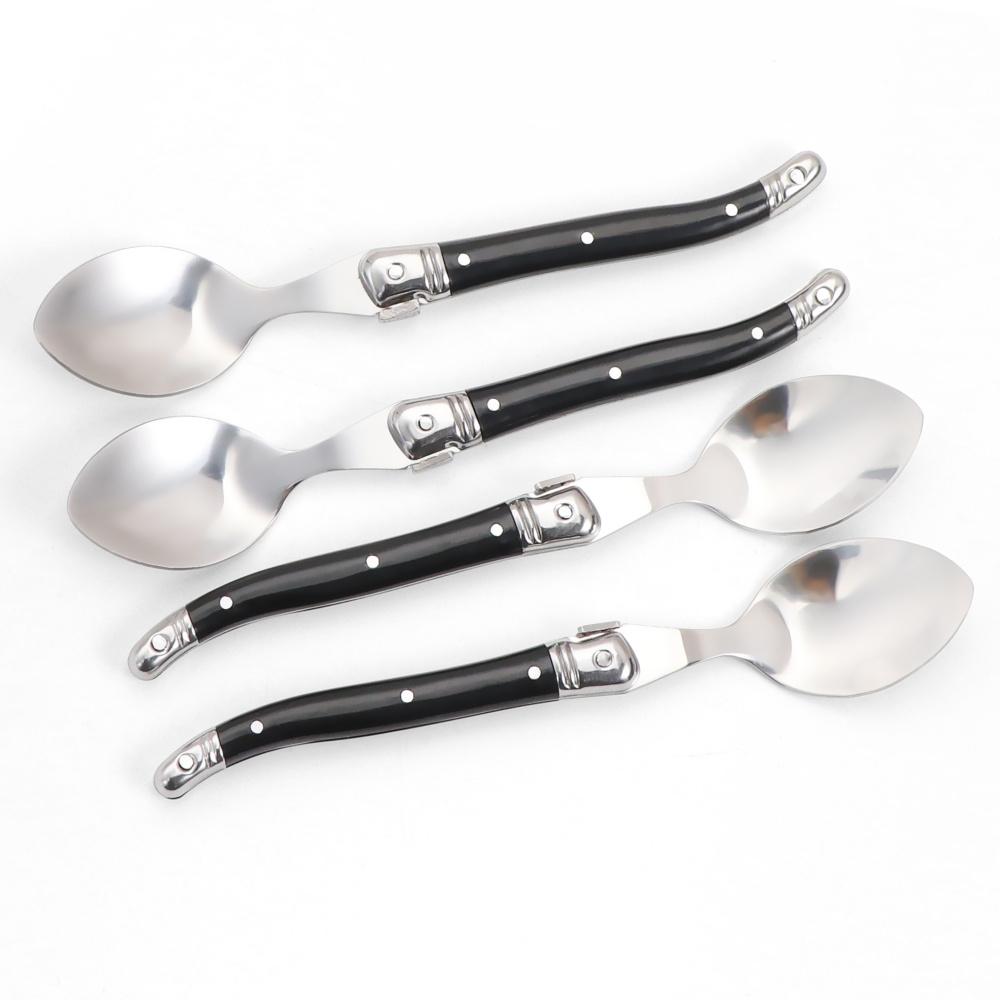 Jaswehome 6pcs Black Handle Laguiole Dinner Spoons Coffee Teaspoons Cutlery Dessert Fruit Mixing Ice Cream Spoon