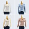 Autumn and Winter Soft Glutinous Round Neck Hollow-out Short Silm Stretch Comfortable Long Sleeve Knitted Inner Match Stylish
