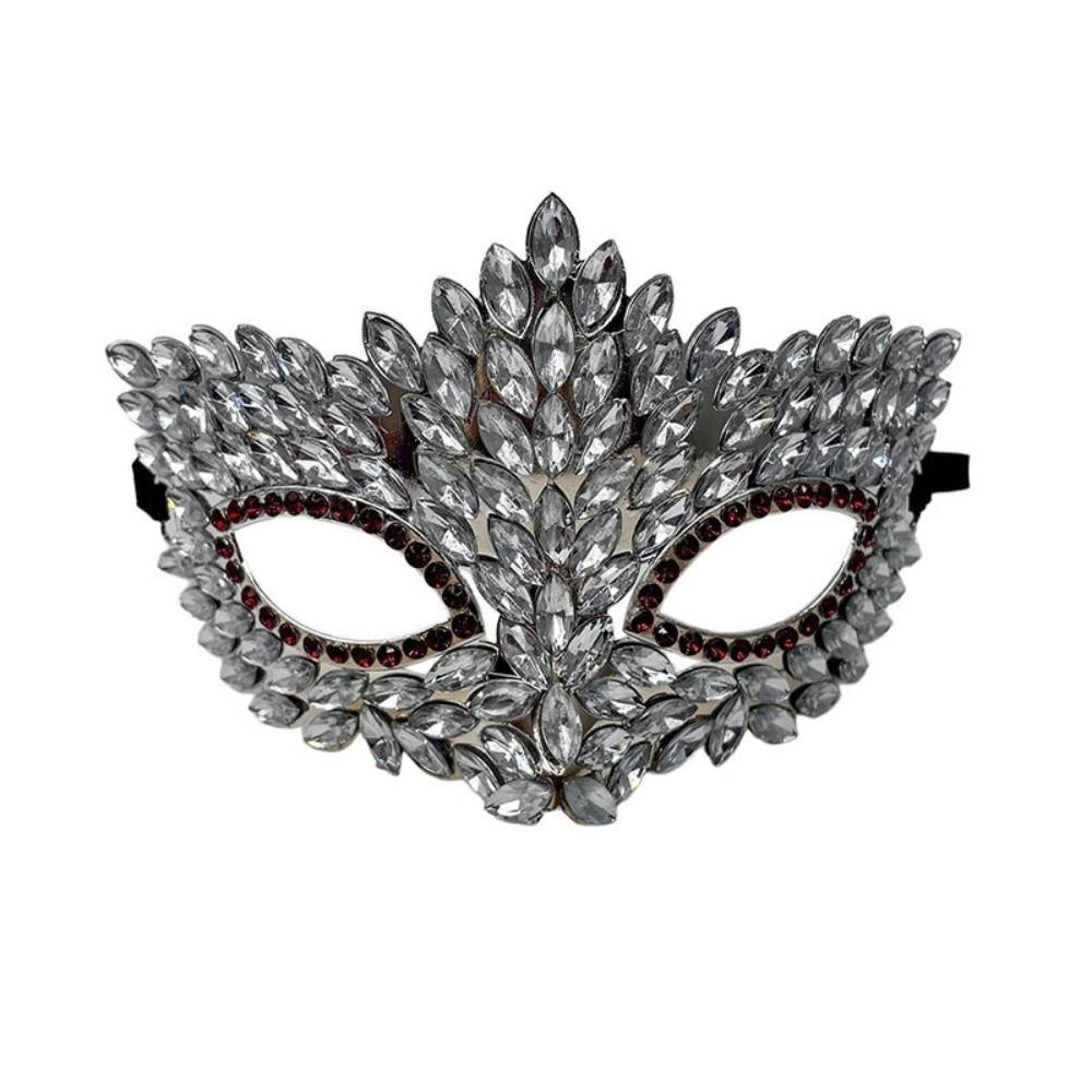 Luxury Half Face Mask Flame Leaf Rhinestone Half Mask Elegant Masquerade Mask Halloween Parties