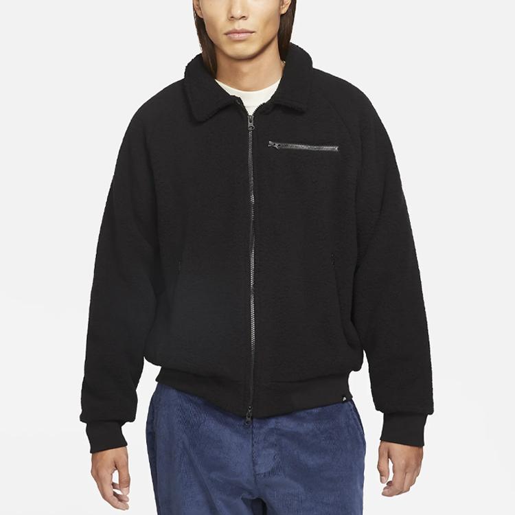 Nike Solid Color Stand Collar Fleece-Lined Casual Sports Jacket Men Outerwear Black Ck5286-010