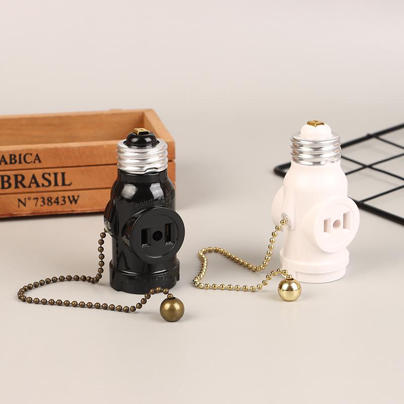 White Black Bakelite L5-15R Us To E26 Light Bulb Socket With 15Cm Pull Chain Switch America Lamp Holder Conversion Base