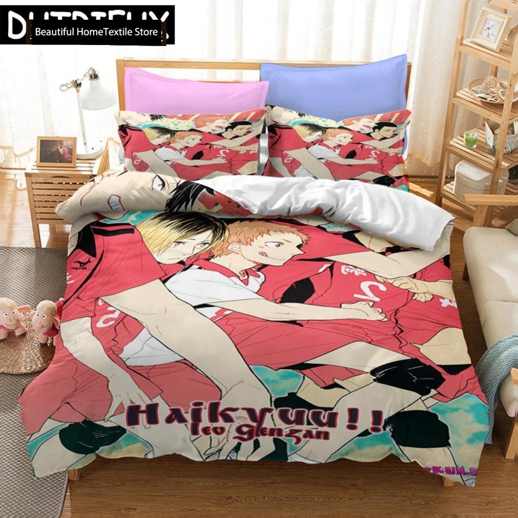 Haikyuu!! Sängklädesset 3D Anime Polyester Örngott Påslakan Queen King För Pojkar Gåva Volleyboll Anime Påslakanset