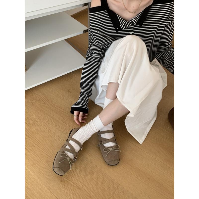 

French square head cross buckle with retro Hong Kong style versatile temperament thick-soled bow light mouth Mary Jane single shoes 39 хаки