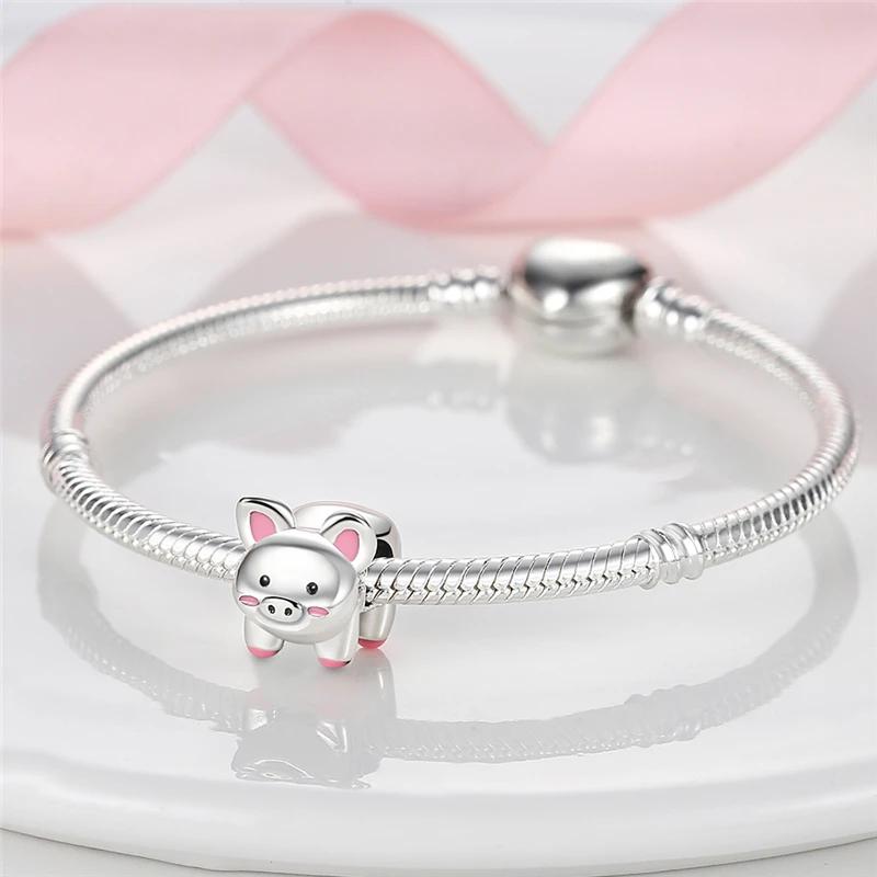 

Genuine Charm Copper Pink Cute Pet Pig Animal Bead Fits Charm Plata Bracelet For Women Jewellery Crafting DoItYourself Beautiful Gift