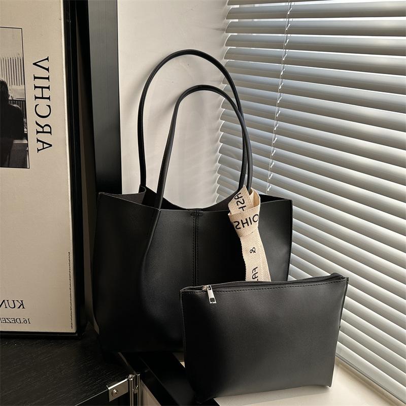 Vintage Large Capacity composite Tote Bag Set Soft PU Leather Shoulder Handbag With Pouch For Women Daily Commute Work Purse