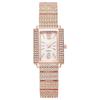 Rectangular Quartz Watch for Women Business Casual Wristwatch with Metal Band Elegant Lady's Timepiece Rhinestone Decoration