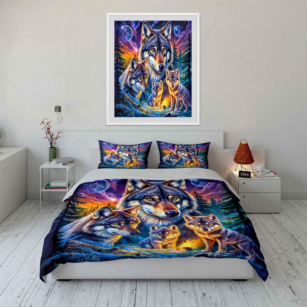 Mystical Wolves In Moonlit Forest Bedding Duvet Cover Set (1*Duvet Cover 2*Pillowcases, Without Duvet Insert)