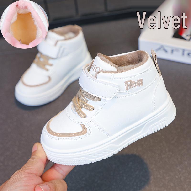 Children's White High-Top Canvas Shoes with Fleece Lining for Warmth - Versatile Sports Shoes for Boys and Toddler Girls