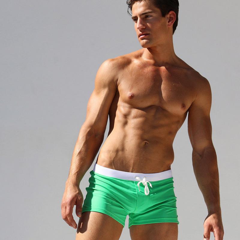 Men's Square Leg Swim Trunks with Back Pocket, European & American Style - In Stock