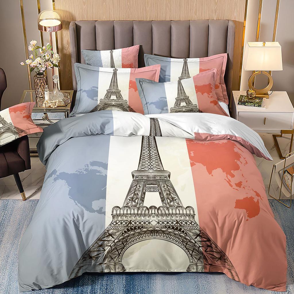 Eiffel Tower Bedding Three-Piece Cherry Blossom 3D Digital Printing Direct Sales