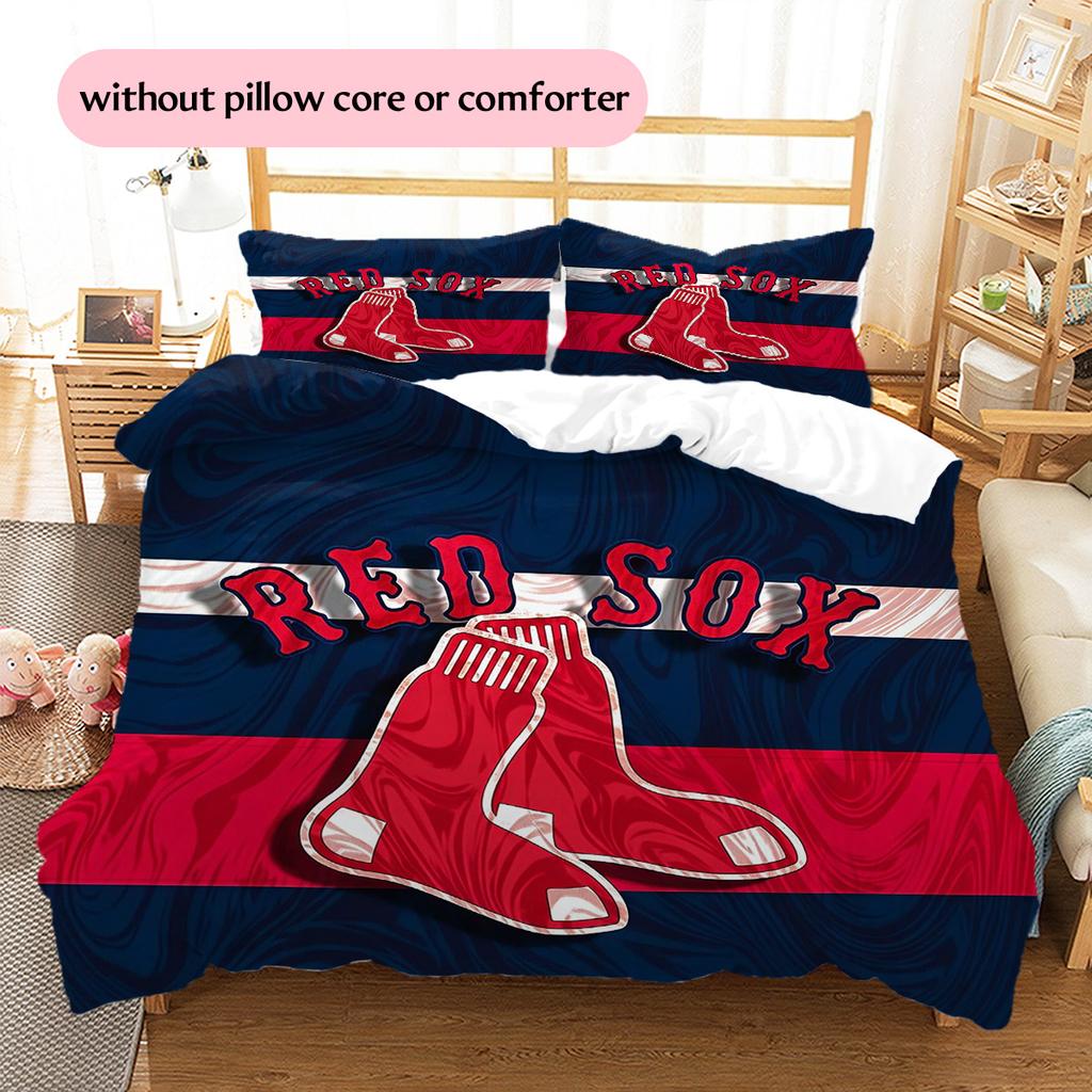 Boston Red Sox Pattern Bedding Quilt Set  Home Decoration  Gift (1 * Duvet Cover + 2 * Pillowcase  Without Core)