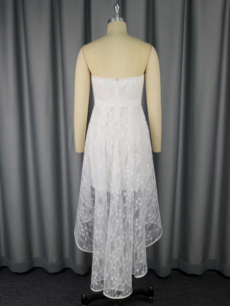 White Lace Party Dresses Asymmetrical Ankle Length Strapless High Waist Slim Sleeveless Swallowtail SkirtWomen Outfits for Formal Evening