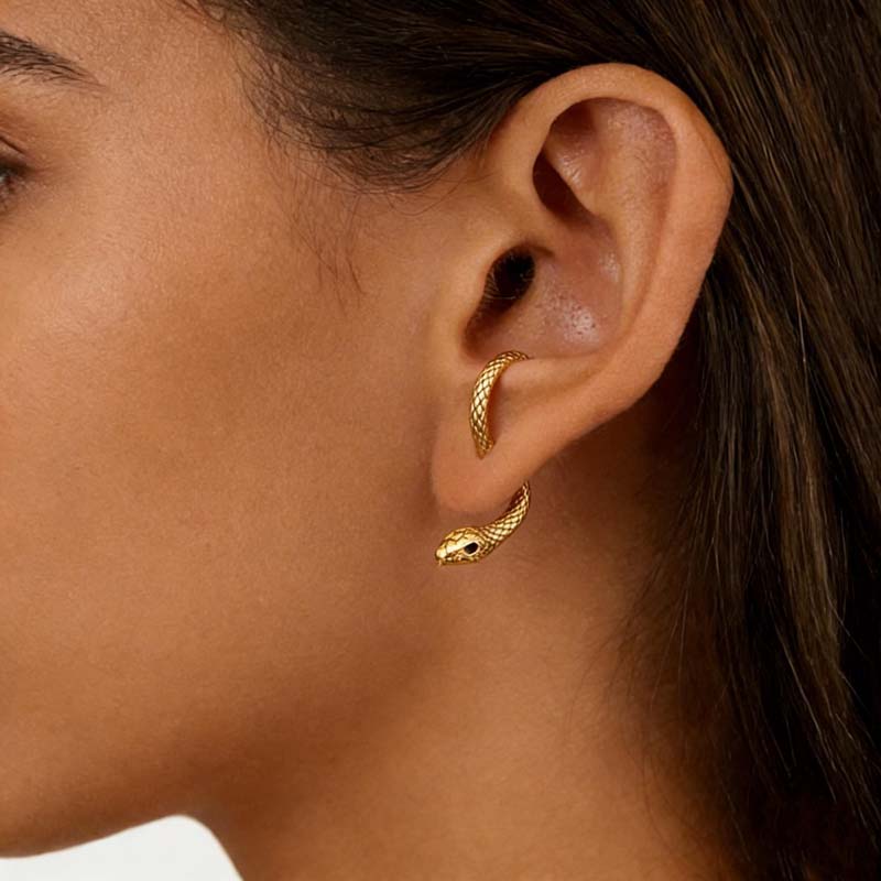 

Vintage Punk Gold Color Snake Shaped Stud Earrings For Women Men Gothic Hip Hop Animal Piercing Earrings Zircon Accessories