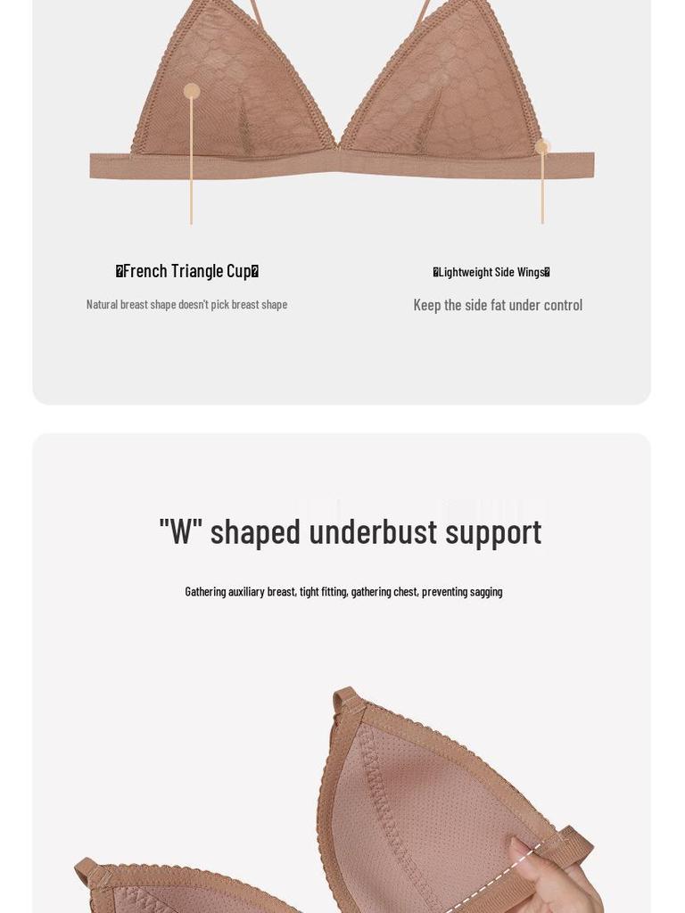 French Triangle Cup Lace Bra: Breathable, Wire-Free, Sexy Back Design for a Small Chest
